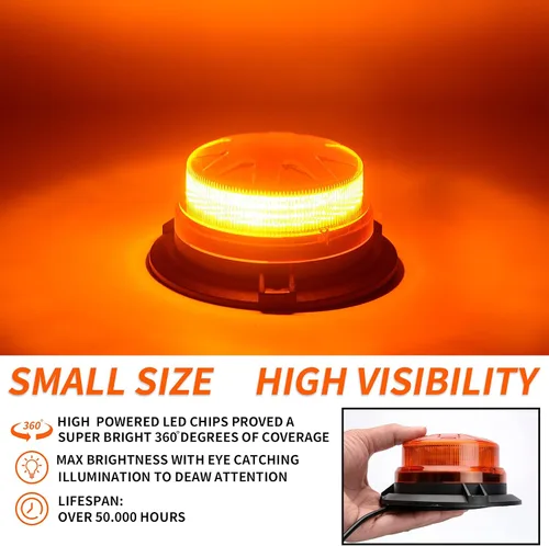 Vista 3 de AUXMOTEC Barra de luces de baliza estroboscópica de emergencia LED ámbar con montaje magnético y 8 modelos de destello, lámparas de señal