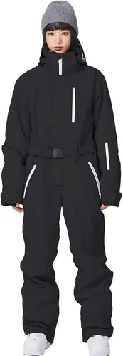 Vista 7 de ALSOGO Traje de esquí de una pieza para mujer, overol impermeable con aislamiento para nieve, con cinturón desmontable para deportes de nieve