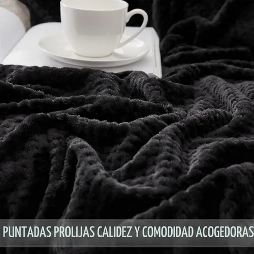 Vista 3 de Exclusivo Mezcla - Manta grande de forro polar tipo gofre para sofá, color negro