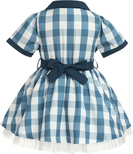 Vista 2 de IWEMEK Vestido de ama de casa de los años 50 para niñas con delantal, vestido de lunares, disfraz de ama de casa de los años 50, disfraz