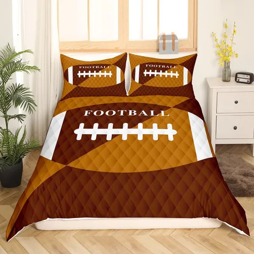 Vista 2 de Feelyou Juego de ropa de cama de fútbol, funda de edredón marrón para niños y niñas, juego de pelota de fútbol, juego de competición deportiva
