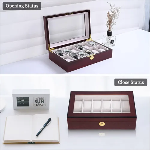 Vista 3 de Yescom estuche de madera para relojes, caja organizadora, regalo de Navidad para hombresmujeres