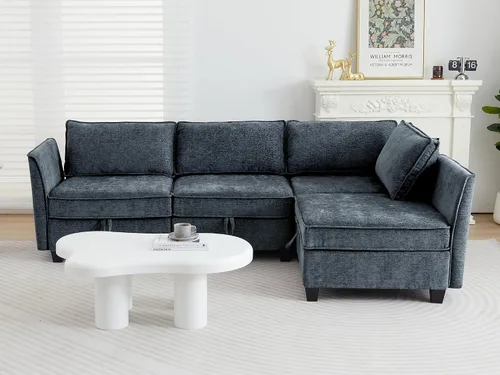 Vista 32 de ORRD Juego de sofá modular esquinero de gran tamaño, sofá convertible en forma de L con almacenamiento, sofá modular de 8 plazas con otomanas y Beige