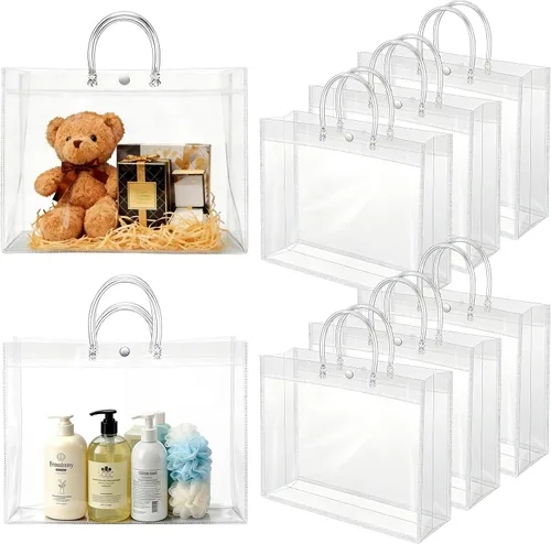 Vista 22 de BadenBach - 24 bolsas pequeñas de regalo transparentes con asas, 5.1 x 5.9 x 2.8 pulgadas, mini bolsa de plástico transparente para fiesta, bolsa