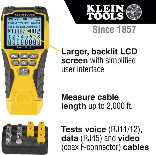 Vista 7 de Klein Tools Kit de probador de cables VDV501-851 y crimpadora modular de trinquete VDV226-110, pelacables, cortador de cables, para conectores