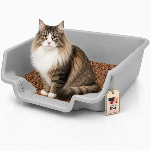Vista 24 de KittyGoHere - Caja de arena para gatos mayores, sartén pequeña con cuchara jumbo de mango largo, caja de arena para gatos de entrada baja, ligera