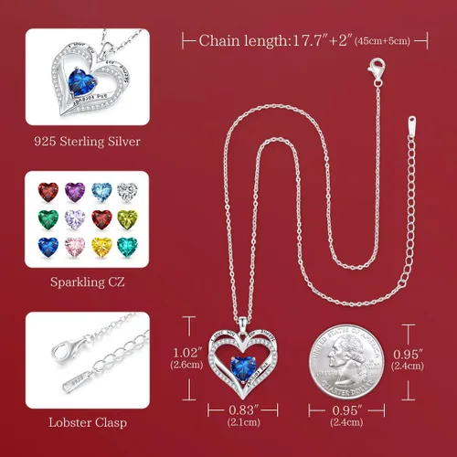 Vista 101 de CDE Collares de piedra natal para mujer, plata de ley 925, collar con colgante de corazón para siempre, Navidad, cumpleaños, aniversario, día de San