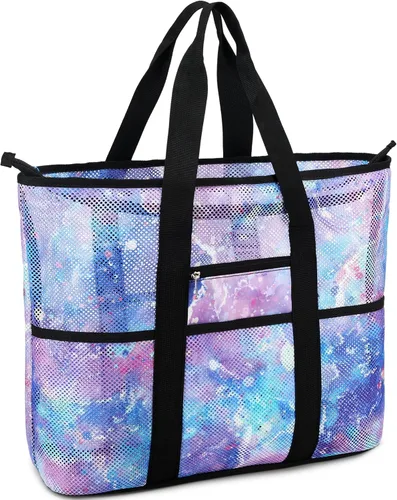 Vista 3 de CAMTOP Bolsas de playa para mujer, bolsa de playa de malla con cremallera, bolsas de conchas para niños, grandes para piscina, natación, vacaciones