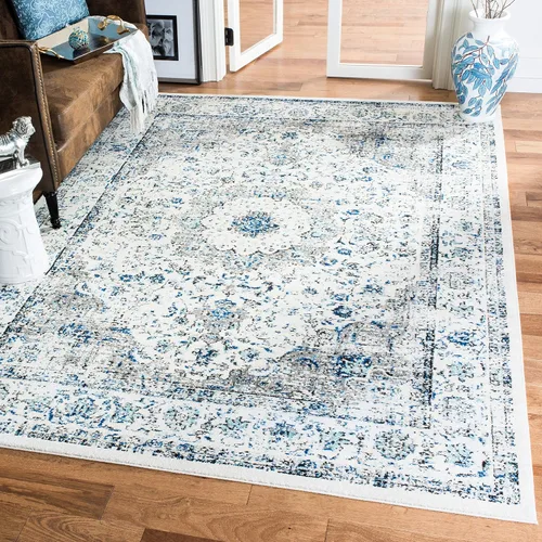 Vista 29 de SAFAVIEH Evoke Collection EVK220B Medallón oriental shabby chic de 2'2" x 4', color gris/dorado, no desprende pelusa, alfombra de acento para sala