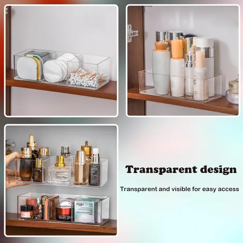 Vista 3 de Organizador de maquillaje acrílico de 2 piezas Almacenamiento de encimera, organizador de cajones, almacenamiento de baño, acabado de escritorio