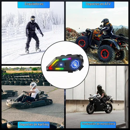 Vista 7 de Auriculares Bluetooth para casco con luces RGB para conductores, altavoces de casco con micrófonos duales, llamadas manos libres, música, IPX5