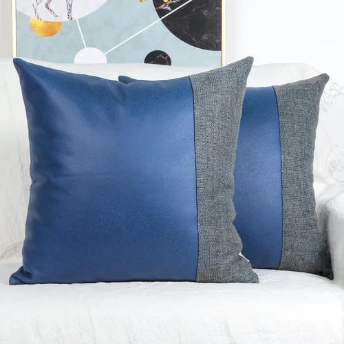 Vista 10 de Juego de 2 fundas de almohada decorativas de retazos para sofá, funda de cojín cuadrada de piel sintética para sofá, dormitorio, sala de estar, 18 x