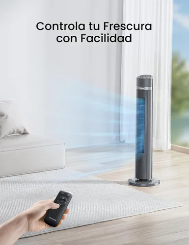 Vista 7 de PELONIS Ventilador de torre sin aspas de 40 pulgadas para dormitorio, ventilador de pie con control remoto, 26 pies/s, oscilación de 90°, 3 ajustes