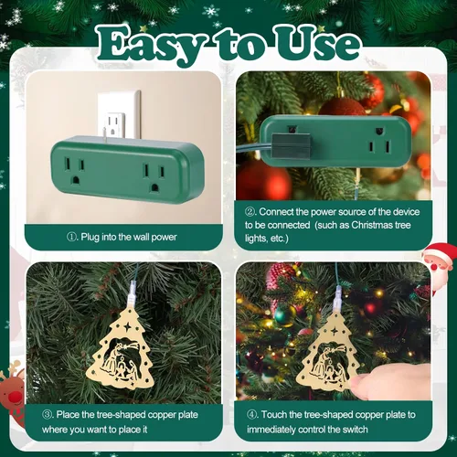 Vista 3 de Interruptor de Luz Táctil en Forma de Árbol de Navidad Decoración Colgante Enchufe Universal de 3 Pines Cable de 118.1 pulgadas Potencia Total 120V
