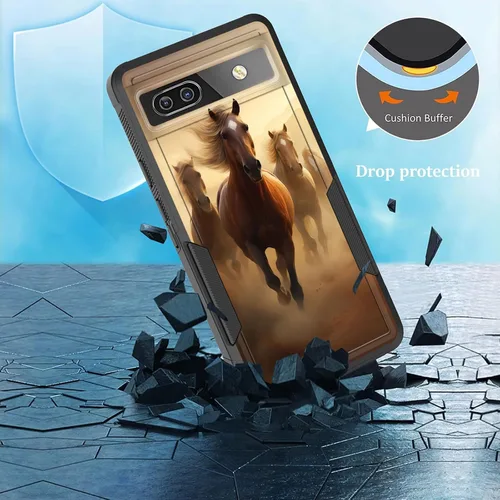 Vista 26 de Funda para Pixel 6A, funda protectora híbrida de doble capa resistente a prueba de golpes de policarbonato duro de silicona suave TPU para Google