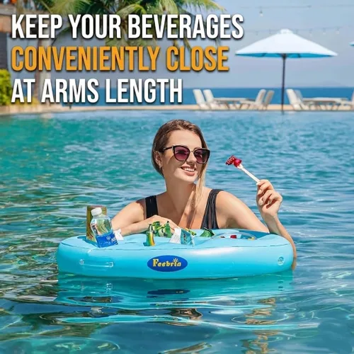 Vista 6 de Inflatable Pool Drink Holder with Large Capacity, Floating Drink Float for Hot Tub, Pool, Beach & Party - Holds Drinks, Phones & Snacks, Easy