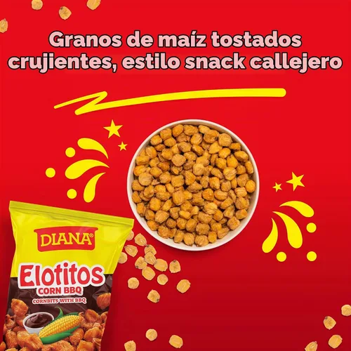 Vista 5 de Diana Elotitos - Snacks de maíz para barbacoa, bolsas de 4.05 onzas, paquete de 8 Toasted whole corn kernels with bold BBQ seasoning for a crunchy