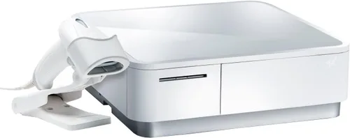Vista 2 de Star Micronics mPOP Impresora de recibos USB-C Lightning integrada y cajón de efectivo con soporte para tableta, color negro