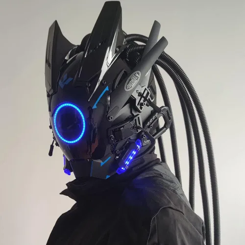 Vista 2 de KYEDAY Máscara punk cosplay para hombres, luz redonda con trenzas máscara Cosplay Halloween Fit fiesta festival música accesorios