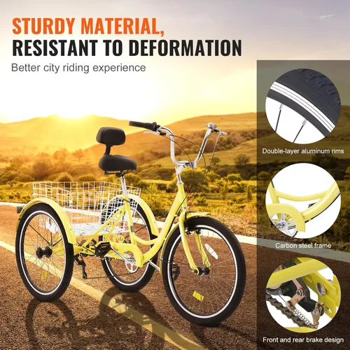 Vista 4 de VEVOR Adult Tricycles Bike,Three-Wheeled Bicycles, 3 Wheel Bikes Trikes, Carbon Steel Cruiser Bike with Basket & Adjustable Seat, Picnic Shopping
