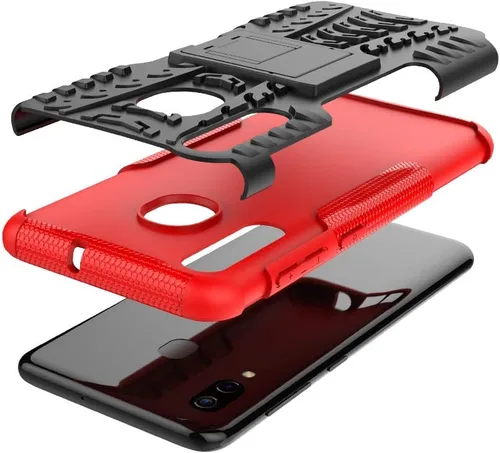 Vista 5 de Asuwish Funda de teléfono para Samsung Galaxy A20 A30 con protector de pantalla de vidrio templado y soporte delgado, funda protectora híbrida Rojo