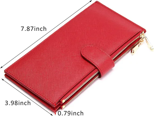 Vista 4 de Badiya Billetera para mujer con bloqueo RFID, con patrón de múltiples tarjeteros, A-Clásico-Rojo, Classic