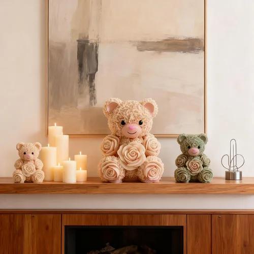 Vista 4 de 2 moldes de silicona de oso de rosas, moldes para hacer velas de oso de peluche 3D, adorno para moldes de resina epoxi para manualidades, molde