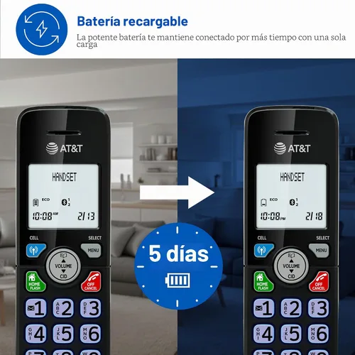 Vista 7 de AT&T Teléfono inalámbrico DECT 6.0 - Bloqueador de llamadas inteligente, Bluetooth conecta a la celda, anuncio de identificación de llamadas