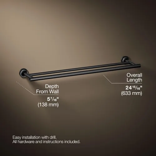Vista 4 de Kohler 14375-BL Purist® - Toallero doble de 24 pulgadas, negro mate