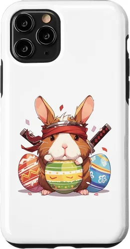 Vista 10 de iPhone 15 Colorful Easter Eggs Hunt Ninja Guinea Pig With Bunny Ears Case