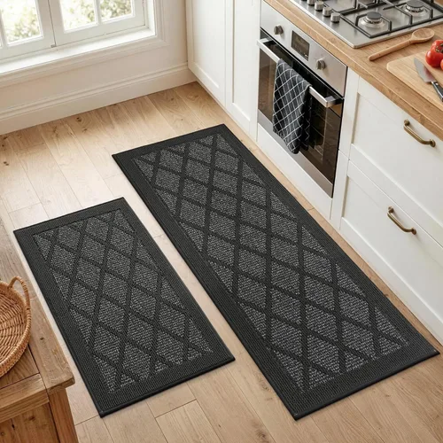 Vista 14 de COSY HOMEER Juegos de 2 Alfombras de Cocina Lavables Antideslizantes Tapetes de Cocina para Piso Absorbentes Alfombra Corredor de Cocina