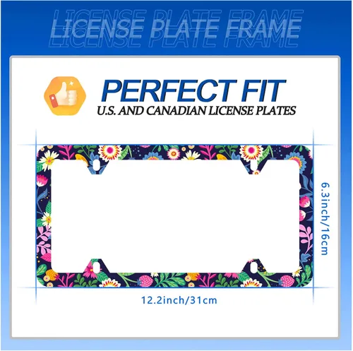 Vista 6 de Marco de matrícula de flores coloridas, bonito accesorio floral para automóvil, de acero inoxidable, personalizable, hermosa placa de matrícula