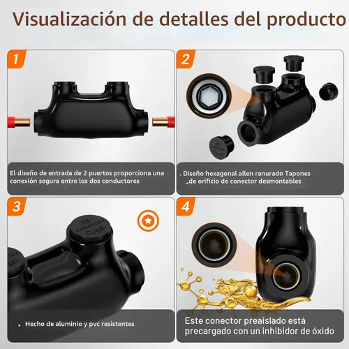 Vista 3 de Joinfworld Conector de empalme en línea aislado calibre 2/0-6, conectores de alambre de aluminio a cobre, conectores de alambre de aluminio