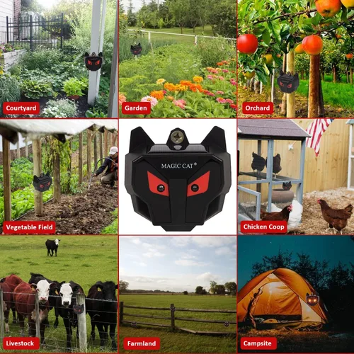 Vista 7 de MAGIC CAT - Repelente solar de animales, depredador de animales salvajes, ojos rojos, luces LED parpadeantes, repelente de animales nocturnos