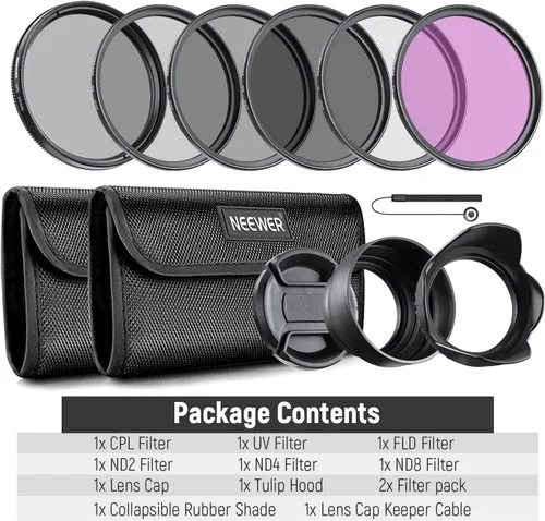 Vista 28 de NEEWER Paquete de filtro ND de 40,5 mm y accesorios para lentes, kit de filtros ND2 ND4 ND8 UV FLD CPL con tapa de lente