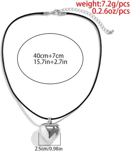 Vista 2 de Gargantilla de corazón grueso y hinchado, colgante de corazón grande, cadena de terciopelo ajustable, collares de corazón para mujeres