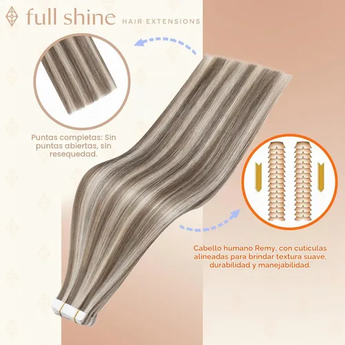 Vista 2 de Full Shine - Extensiones de cabello con cinta adhesiva de 18 pulgadas, extensiones de cabello Remy de 1.76 oz, extensiones de cabello lacio