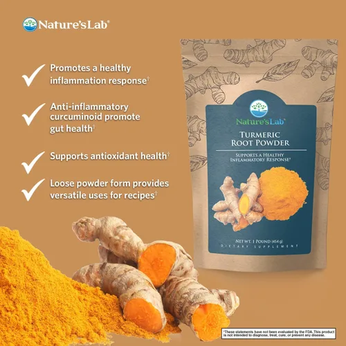 Vista 2 de Nature's Lab Polvo de raíz de cúrcuma - Bolsa de 1 libra (64 porciones)