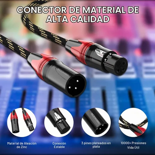 Vista 5 de Cables XLR, cables XLR cortos de 1.5 pies, 6 paquetes, cable de micrófono macho a hembra de nailon trenzado de 3 pines