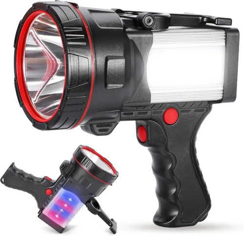 Vista 9 de Superbright Linterna LED de Mano Reflector Linterna Potente Luz de Búsqueda Linterna Recargable por USB con Función de Banco de Energía Luz