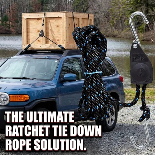Vista 4 de Rope Ratchet Sistema de polea de bloque y aparejos de 3/8", Polipasto ajustable para equipo de elevación, Plataforma de utilidad al aire libre