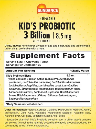 Vista 2 de Sundance Probiótico masticable para niños 30 tabletas 3 mil millones