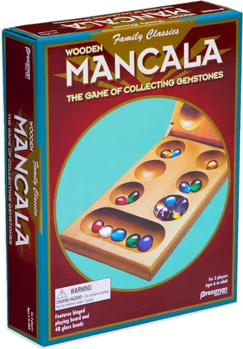 Vista 5 de Pressman Juego de Mesa Mancala Divertido juego clásico para adultos y niños Incluye 48 piedras de Mancala de vidrio y tablero de juego de madera