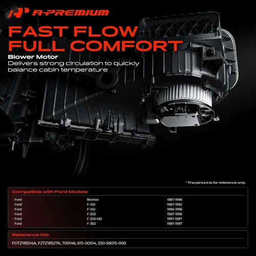Vista 2 de A-Premium Motor soplador de calefactor delantero HVAC compatible con Ford F-150, F-250, F-350, Bronco, F-450 Super Duty, F Super Duty - Reemplazar #