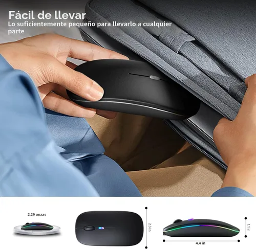 Vista 6 de KANMABPC Mouse inalámbrico Bluetooth – Recargable, silencioso, modo dual (Bluetooth 5.2 y USB) con luces LED – Portátil para laptop, escritorio