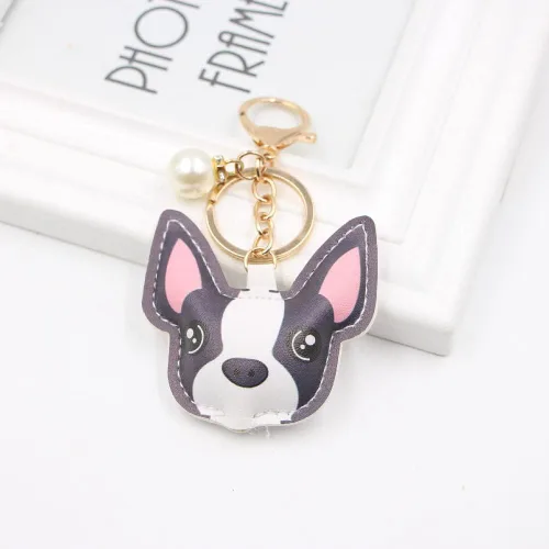 Vista 5 de JINZHOUFZ Llavero colgante de piel sintética para mujer, niña, novia, colgante de bolsa, llavero para llaves de coche, regalo para ella, BULLDOG