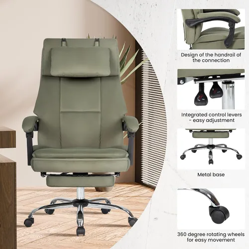 Vista 5 de Silla de oficina, silla de oficina ejecutiva grande y alta con reposapiés y reposacabezas extraíble, silla de escritorio ergonómica de respaldo