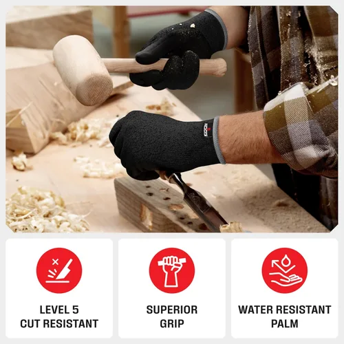 Vista 3 de NoCry Guantes de trabajo resistentes a cortes profesionales para hombres y mujeres con agarre firme y palmas impermeables — Puntas táctiles y pulgar