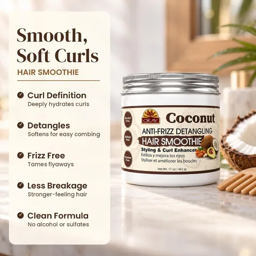 Vista 2 de Okay Batido desenredante de coco antiencrespamiento para el cabello, 17 onzas, blanco, 17 onzas