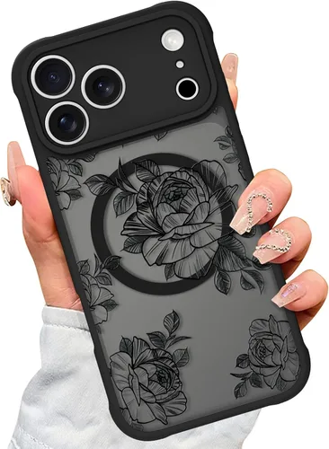 Vista 40 de AIGOMARA Magnetic Case for iPhone 16 Pro, Striped Floral - Black Black - Striped Floral